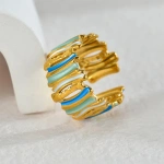 Δαχτυλίδι επιχρυσωμένο ατσάλι με μπλε αποχρώσεις-R023 - Image 2