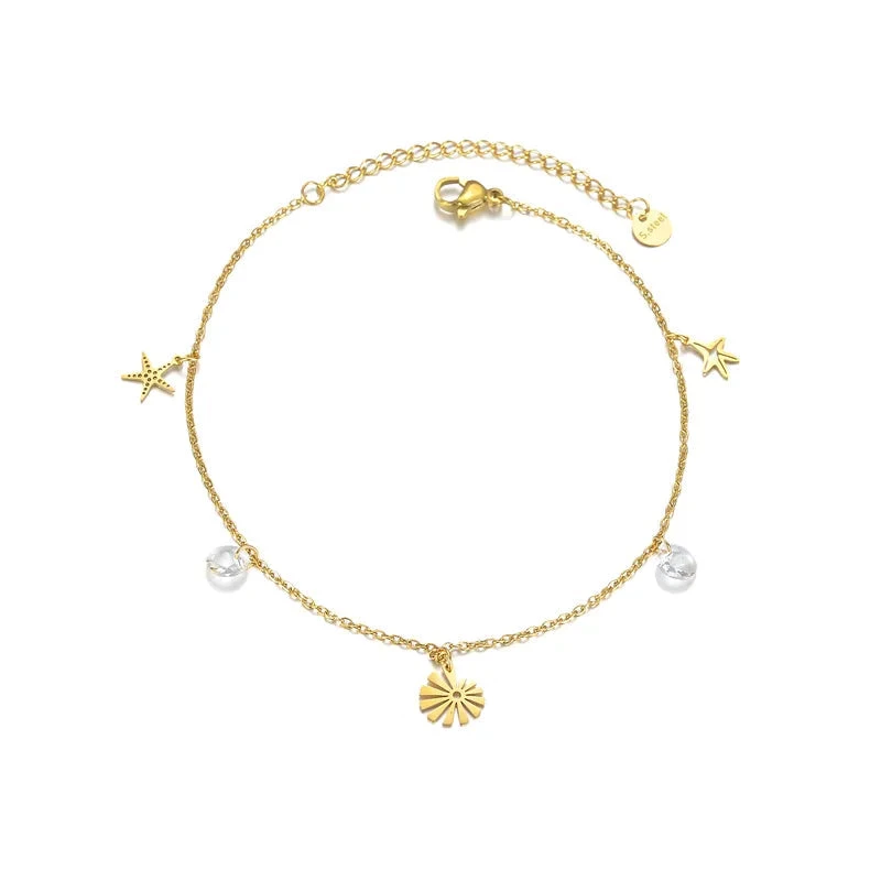 NH43818737 Βραχιόλι ποδιού επιχρυσωμένο ατσάλι με σχέδια και κρύσταλλους-AN081 - Image 1