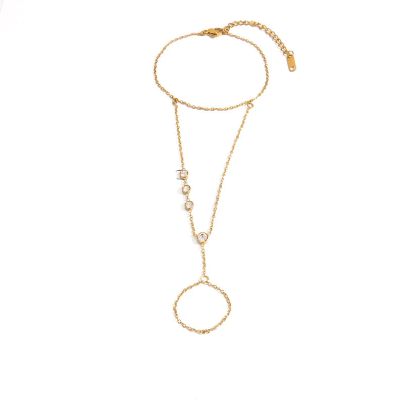 Sexy-Modern-Style-Infinity-304-Stainless-Steel-18K-Gold-Plated-Zircon-Bracelets-In-Bulk-2 Βραχιόλι επιχρυσωμένο ατσάλι και zircon ενωμένο με δαχτυλίδι-BR028 - Image 1