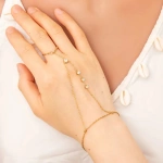 Βραχιόλι επιχρυσωμένο ατσάλι και zircon ενωμένο με δαχτυλίδι-BR028 - Image 3