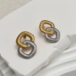 Σκουλαρίκια ατσάλι χρυσό και ασημί με ραβδώσεις-EA470 - Image 2