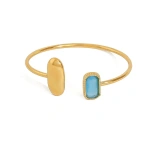 Βραχιόλι χρυσό ατσάλι ανοιχτό με τιρκουαζ zircon πέτρα-BR079