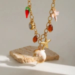 Κολιέ επιχρυσωμένο ατσάλι με zircon και θαλάσσια charms-NE508 - Image 2