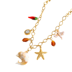 Κολιέ επιχρυσωμένο ατσάλι με zircon και θαλάσσια charms-NE508