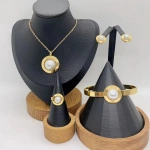 Σετ κοσμημάτων χρυσό ατσάλι με τεχνητή πέρλα-SET014 - Image 2