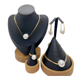 Σετ κοσμημάτων ατσάλι κολιέ βραχιόλι δαχτυλίδι σκουλαρίκια με μεγάλη πέρλα-SET020