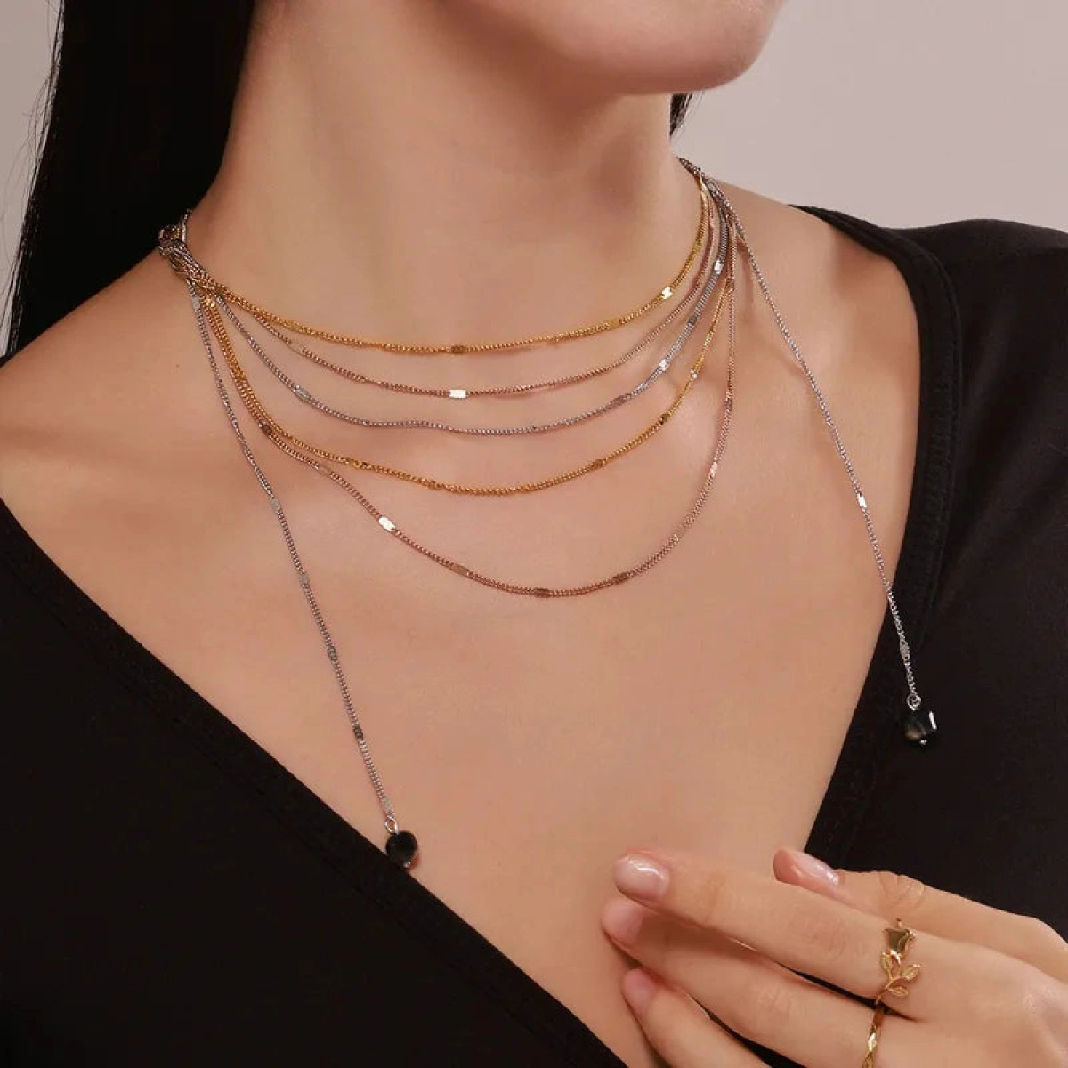 [NewProduct] - Κολιέ ατσάλι πολλών επιπέδων με ηφαιστειακές πέτρες -NE116 - Image 3