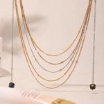 [NewProduct] - Κολιέ ατσάλι πολλών επιπέδων με ηφαιστειακές πέτρες -NE116 - Image 2