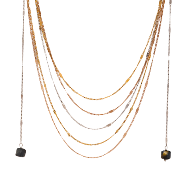 [NewProduct] - Κολιέ ατσάλι πολλών επιπέδων με ηφαιστειακές πέτρες -NE116