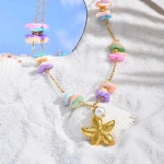 Κολιέ επιχρυσωμένο ατσάλι αστερίας με πολύχρωμα κοχυλάκια-NE512 - Image 4