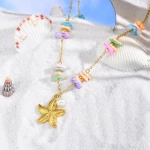 Κολιέ επιχρυσωμένο ατσάλι αστερίας με πολύχρωμα κοχυλάκια-NE512 - Image 3