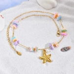 Κολιέ επιχρυσωμένο ατσάλι αστερίας με πολύχρωμα κοχυλάκια-NE512 - Image 2