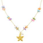 Κολιέ επιχρυσωμένο ατσάλι αστερίας με πολύχρωμα κοχυλάκια-NE512