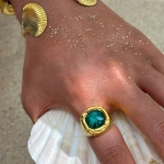 Δαχτυλίδι επιχρυσωμένο ατσάλι με μεγάλη πράσινη πέτρα-R219 - Image 4