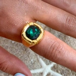 Δαχτυλίδι επιχρυσωμένο ατσάλι με μεγάλη πράσινη πέτρα-R219 - Image 3
