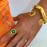 Δαχτυλίδι επιχρυσωμένο ατσάλι με μεγάλη πράσινη πέτρα-R219 - Image 2