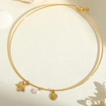 Κολιέ επιχρυσωμένο ατσάλι τσόκερ με πέρλα και κοχύλια-NE506 - Image 2