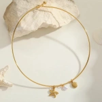 Κολιέ επιχρυσωμένο ατσάλι τσόκερ με πέρλα και κοχύλια-NE506 - Image 3