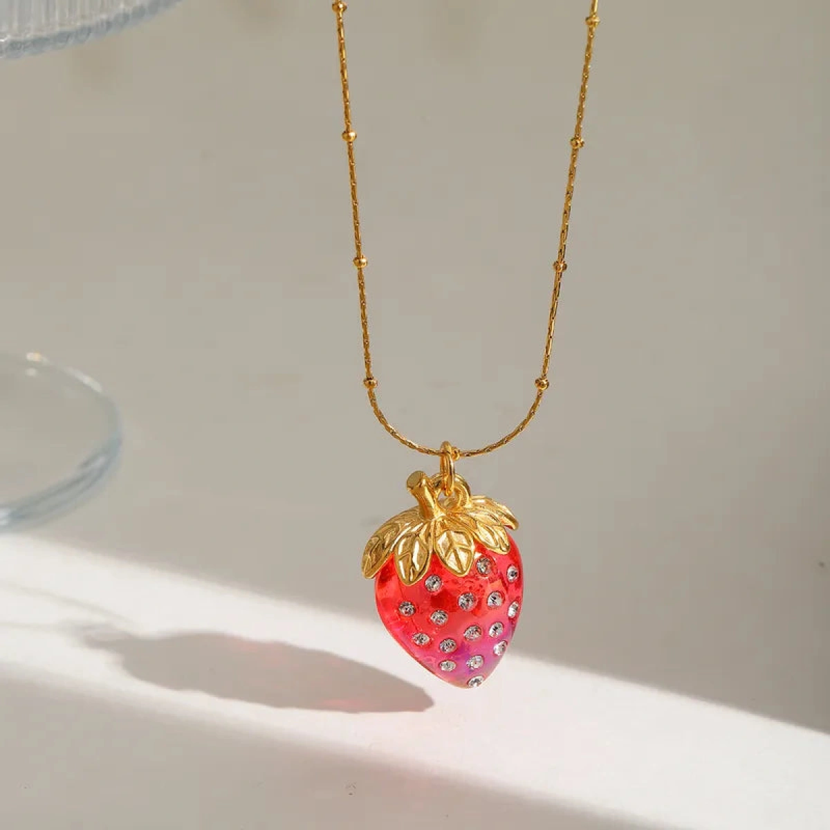 [NewProduct] - Κολιέ επιχρυσωμένο ατσάλι φράουλα με zircon-NE151 - Image 3