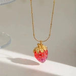 [NewProduct] - Κολιέ επιχρυσωμένο ατσάλι φράουλα με zircon-NE151 - Image 3