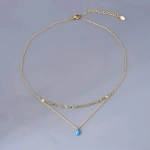 Κολιέ επιχρυσωμένο ατσάλι διπλή αλυσίδα με τιρκουάζ πέτρα-NE515 - Image 4