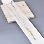 Κολιέ επιχρυσωμένο ατσάλι διπλή αλυσίδα με τιρκουάζ πέτρα-NE515 - Image 3