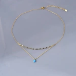 Κολιέ επιχρυσωμένο ατσάλι διπλή αλυσίδα με τιρκουάζ πέτρα-NE515 - Image 2