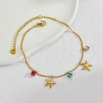 Βραχιόλι ποδιού επιχρυσωμένο ατσάλι με αστερίες και κρύσταλλους-AN052 - Image 2