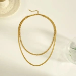 Κολιέ χρυσό ατσάλι διπλή αλυσίδα-NE518 - Image 4