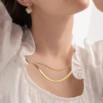 Κολιέ χρυσό ατσάλι διπλή αλυσίδα-NE518 - Image 3