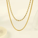 Κολιέ χρυσό ατσάλι διπλή αλυσίδα-NE518 - Image 2