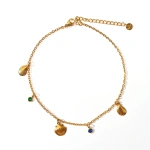 Βραχιόλι ποδιού χρυσό ατσάλι με κοχύλια και πέτρες-AN080