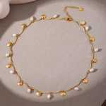 [NewProduct] - Κολιέ επιχρυσωμένο ατσάλι με πέρλες και χρυσά κοχύλια-NE084 - Image 2