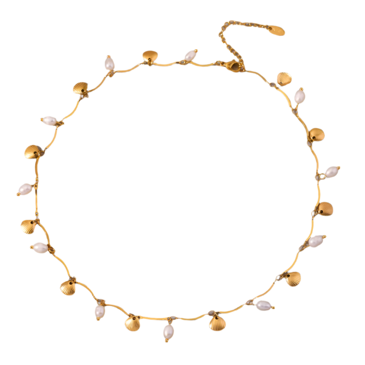[NewProduct] - Κολιέ επιχρυσωμένο ατσάλι με πέρλες και χρυσά κοχύλια-NE084 - Image 1