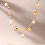 [NewProduct] - Κολιέ επιχρυσωμένο ατσάλι με πέρλες και χρυσά κοχύλια-NE084 - Image 4