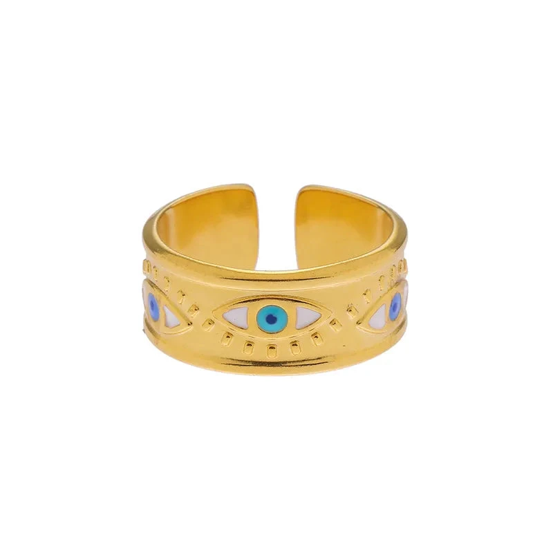 Δαχτυλίδι επιχρυσωμένο ατσάλι με ματάκια -R207 - Image 1