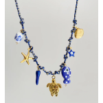 Κολιέ επιχρυσωμένο ατσάλι με σκούρο μπλε και θαλάσσια διακόσμηση-NE441 - Image 2
