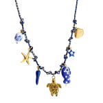 Κολιέ επιχρυσωμένο ατσάλι με σκούρο μπλε και θαλάσσια διακόσμηση-NE441