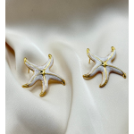 Σκουλαρίκια επιχρυσωμένο ατσάλι λευκοί αστερίες-EA412 - Image 4